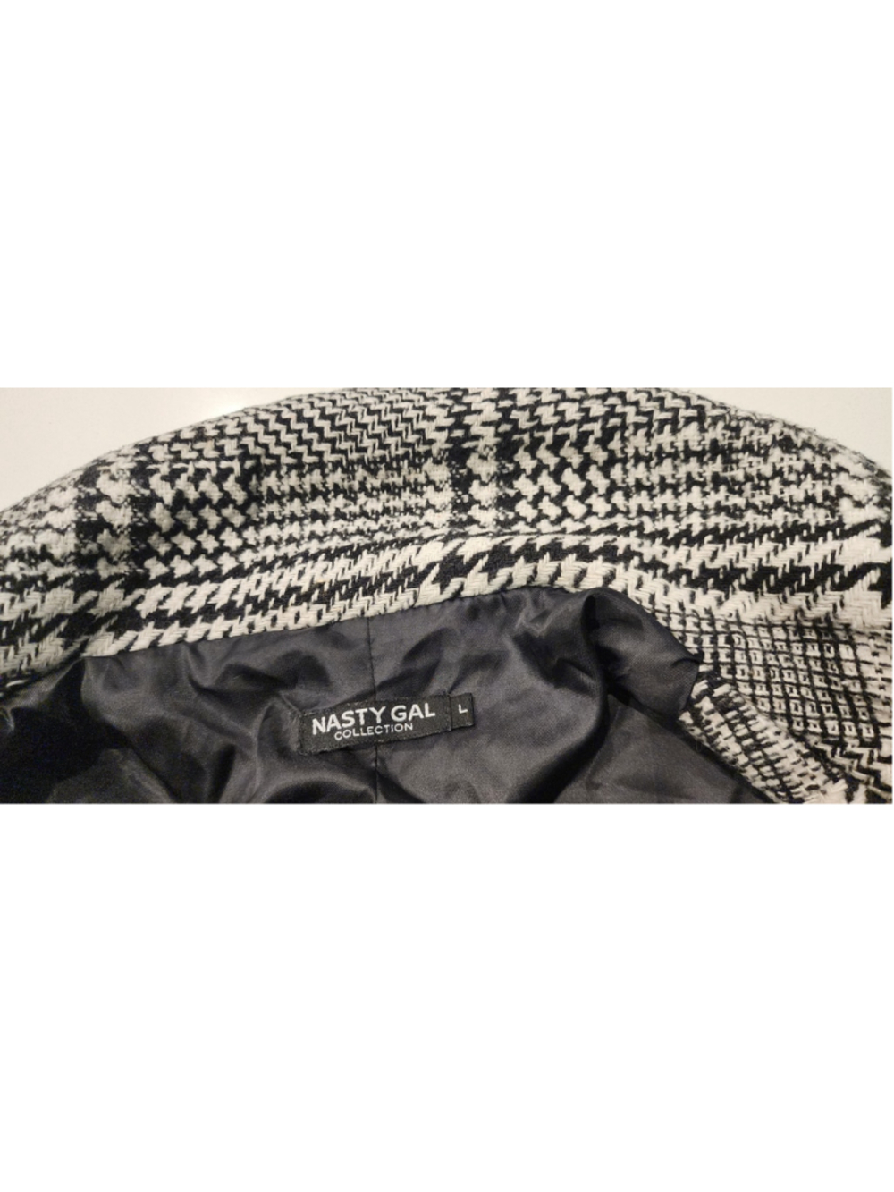 Nasty Gal Collection L Black White Plaid Double Breasted Coat Oversized Longline - Picture 11 of 13
